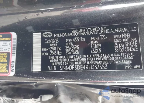 2024 Hyundai Tucson Sel z USA, uszkodzony, nr VIN 5NMJF3DE4RH337553